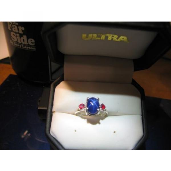 DARK BLUE LINDE STAR  RING WITH RUBY ACCENTS/SOLID STERLING SILVER #6.5 #1 image