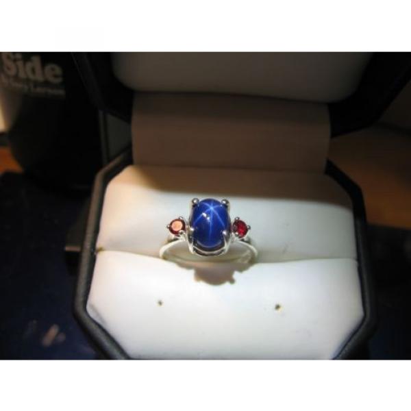 DARK BLUE LINDE STAR  RING WITH RUBY ACCENTS/SOLID STERLING SILVER #6.5 #2 image