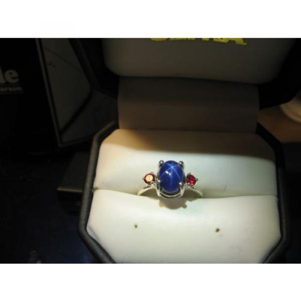 DARK BLUE LINDE STAR  RING WITH RUBY ACCENTS/SOLID STERLING SILVER #6.5 #3 image