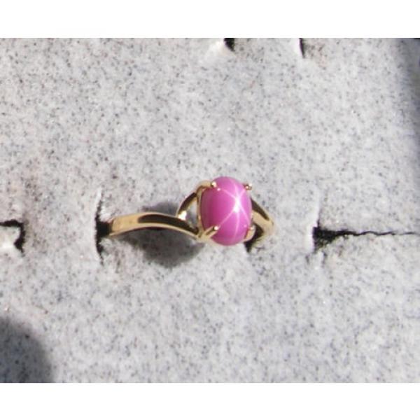 SIGNED VINTAGE LINDE LINDY PINK STAR RUBY CREATED SAPPHIRE RING SOLID 14K Y GOLD #1 image