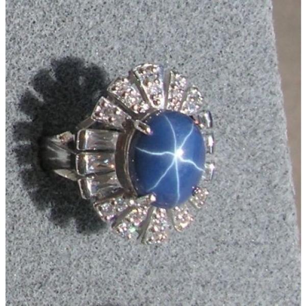 12X10MM LINDE LINDY CRNFLWER BLUE STAR SAPPHIRE CREATED 2ND RD PLT .925 S/S RING #1 image