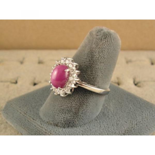 VINTAGE SIGNED LINDE LINDY PINK STAR RUBY CREATED SAPPHIRE HALO RING RD PL .925 #3 image