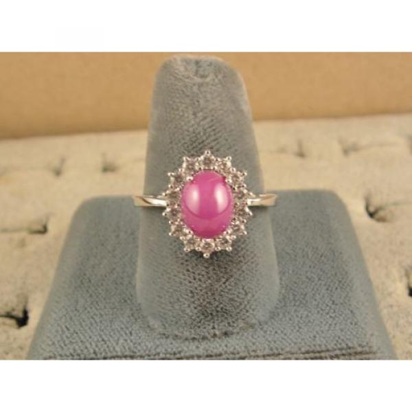 VINTAGE SIGNED LINDE LINDY PINK STAR RUBY CREATED SAPPHIRE HALO RING RD PL .925 #4 image