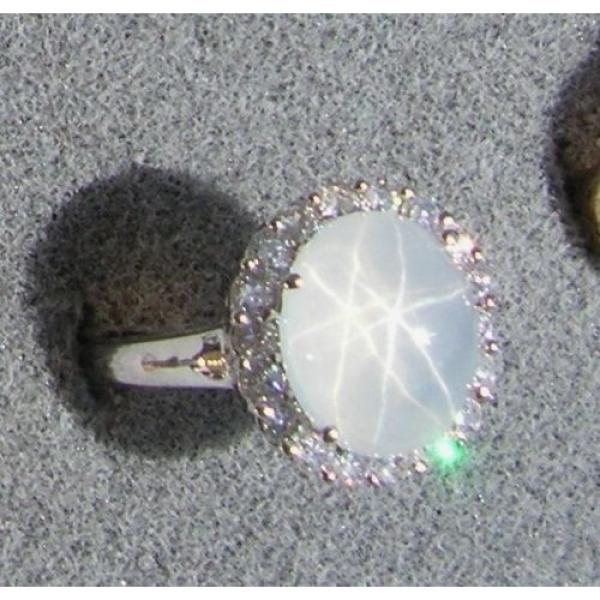 PMP LINDE LINDY TRANSLUCENT WHITE STAR SAPPHIRE CREATED HALO RING RD PLT .925 SS #1 image