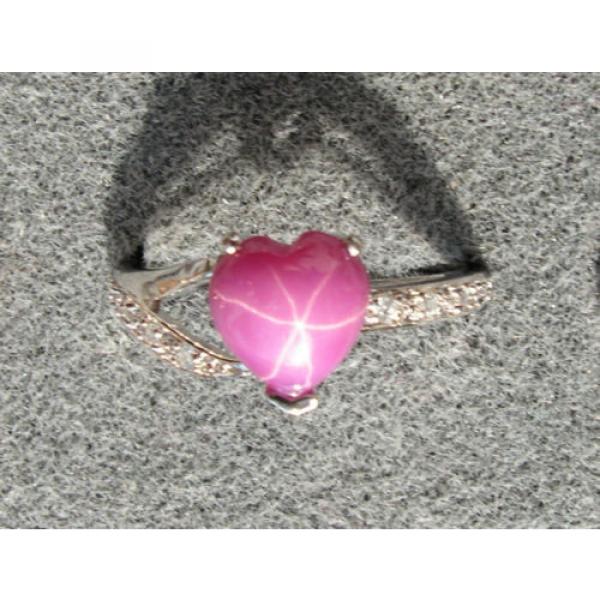 8X8MM HEART LINDE LINDY PINK STAR RUBY CREATED SAPPHIRE  2ND RD PLT .925 SS RING #1 image