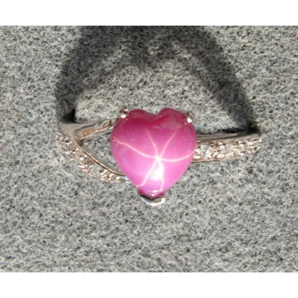 8X8MM HEART LINDE LINDY PINK STAR RUBY CREATED SAPPHIRE  2ND RD PLT .925 SS RING #2 image