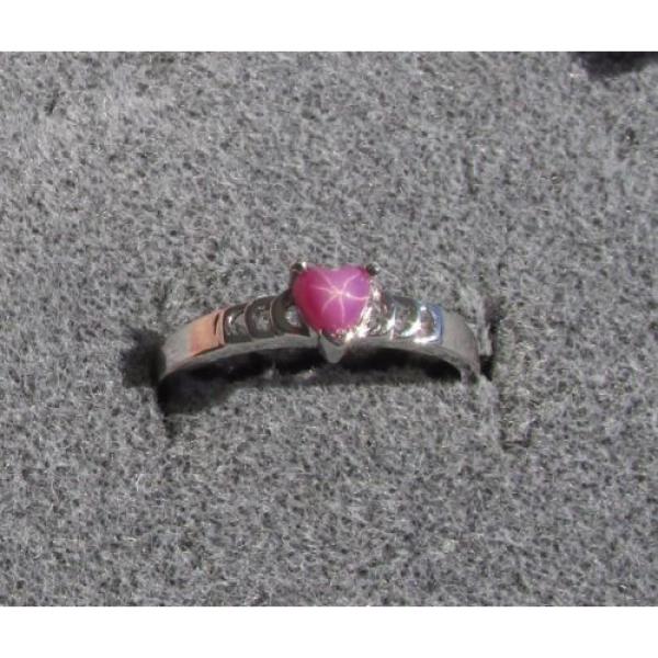 4X4 MM HEART LINDE LINDY PINK STAR RUBY CREATED SAPPHIRE 2ND RD PLT .925 SS RING #1 image
