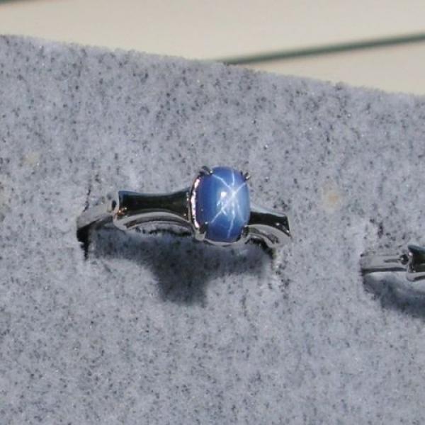7X5MM MODERN PROD LINDE LINDY BLUE STAR SAPPHIRE CREATED 2ND RD PLT .925 SS RING #1 image