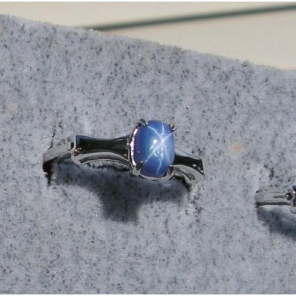 7X5MM MODERN PROD LINDE LINDY BLUE STAR SAPPHIRE CREATED 2ND RD PLT .925 SS RING #3 image