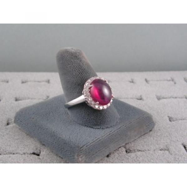 PMP LINDE LINDY TRANSPARENT RED STAR SAPPHIRE CREATED HALO RING RD PLT .925 SS #2 image