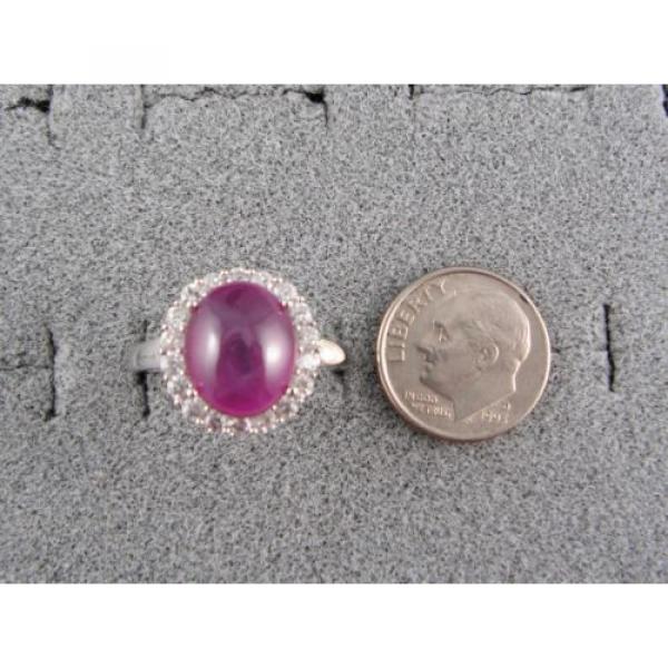 PMP LINDE LINDY TRANSPARENT RED STAR SAPPHIRE CREATED HALO RING RD PLT .925 SS #3 image