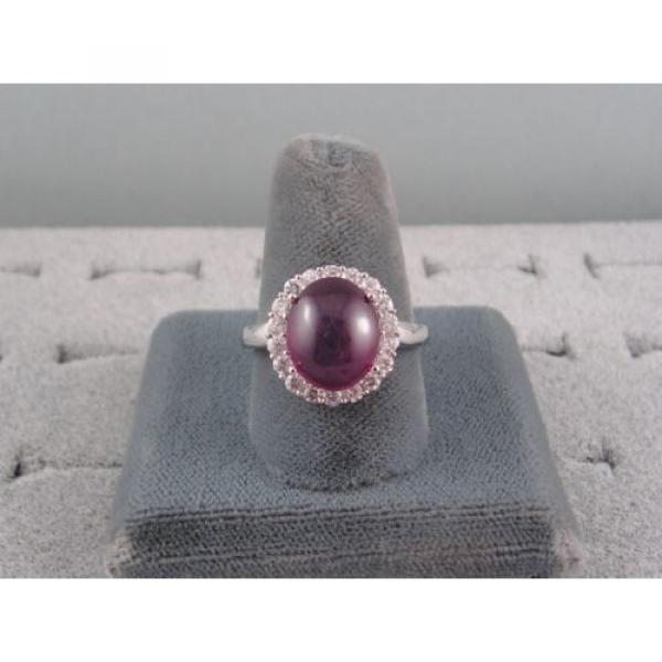 PMP LINDE LINDY TRANSPARENT RED STAR SAPPHIRE CREATED HALO RING RD PLT .925 SS #4 image