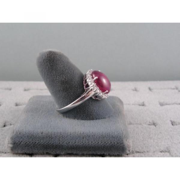 PMP LINDE LINDY TRANSPARENT RED STAR SAPPHIRE CREATED HALO RING RD PLT .925 SS #5 image