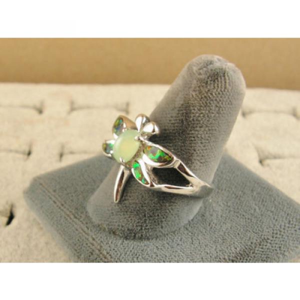 VINTAGE LINDE LINDY MINT GREEN STAR SAPPHIRE CREATED DRAGON FLY RING RP .925 SS #2 image