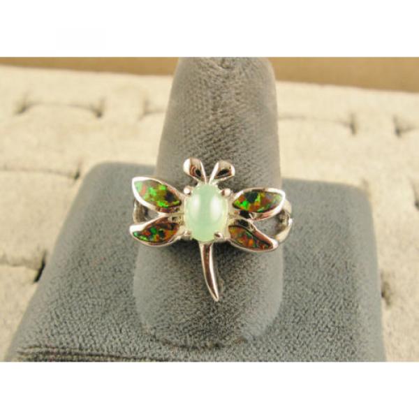 VINTAGE LINDE LINDY MINT GREEN STAR SAPPHIRE CREATED DRAGON FLY RING RP .925 SS #4 image