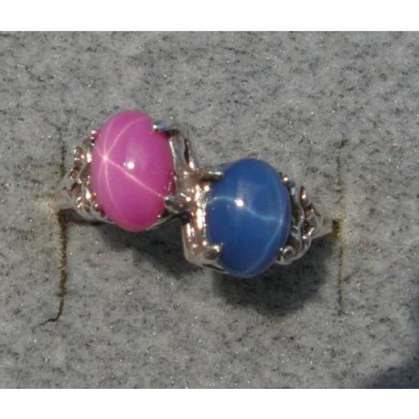 2 7X5 MM LINDE LINDY BLUE / PINK STAR SAPPHIRE CREATED RUBY SECOND RING .925 SS #3 image
