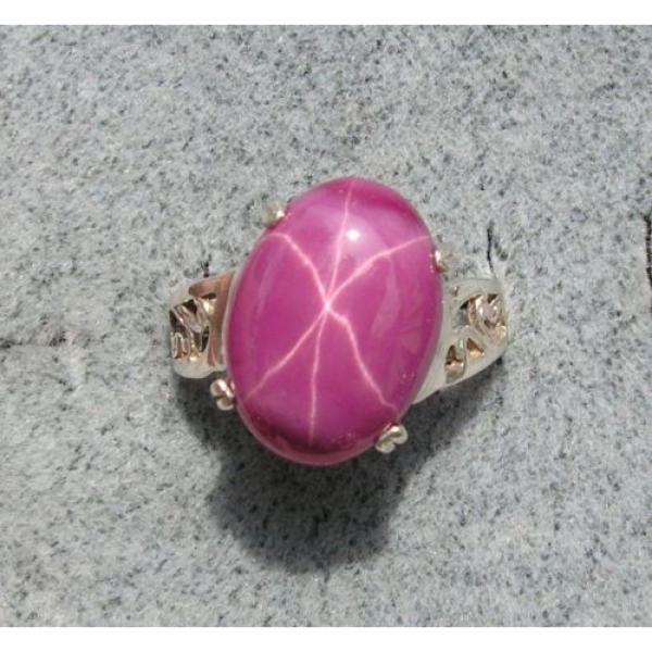 16X12MM 9+CT LINDE LINDY PINK STAR SAPPHIRE CREATED RUBY SECOND Q RING .925 SS #1 image