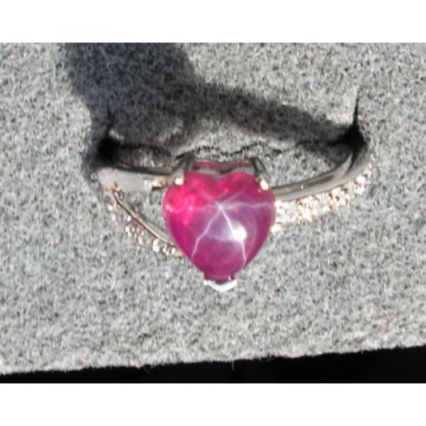 8X8MM HEART LINDE LINDY RED STAR RUBY CREATED SAPPHIRE  2ND RD PLT .925 SS RING #1 image
