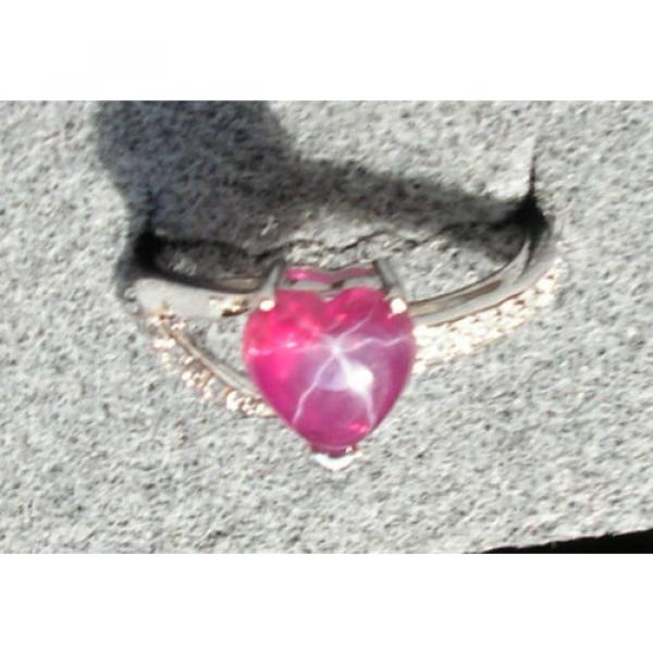 8X8MM HEART LINDE LINDY RED STAR RUBY CREATED SAPPHIRE  2ND RD PLT .925 SS RING #2 image