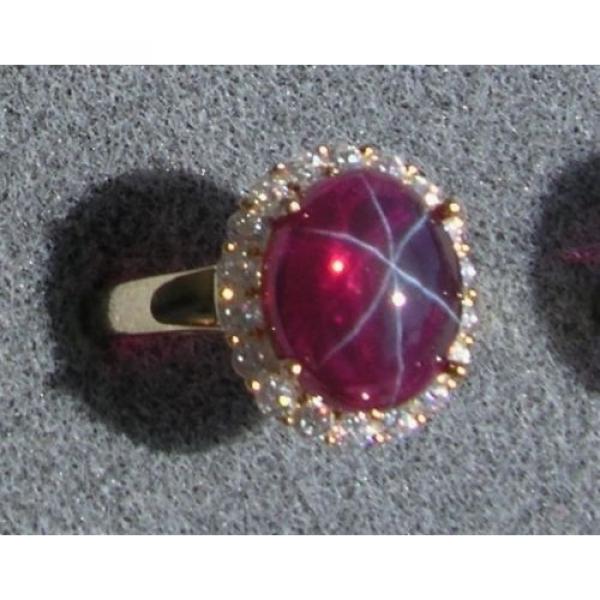 PMP LINDE LINDY TRANSPARENT RED STAR SAPPHIRE CREATED HALO RING YLGD PLT .925 SS #1 image