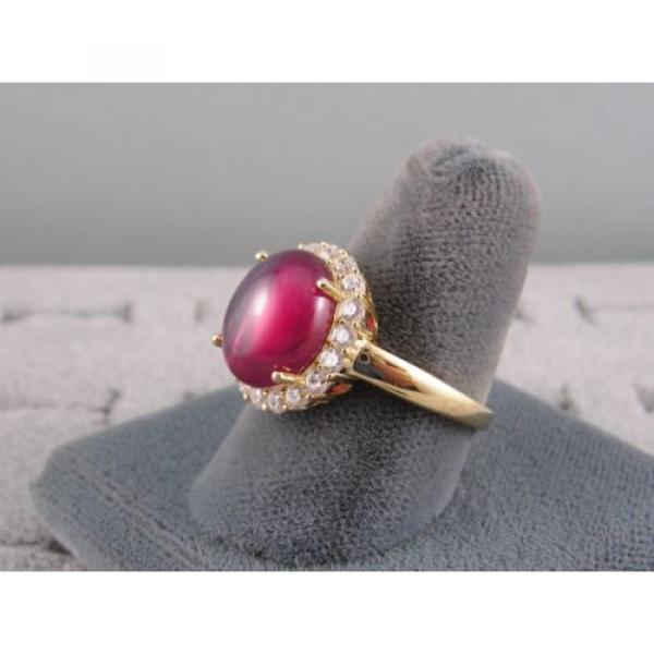 PMP LINDE LINDY TRANSPARENT RED STAR SAPPHIRE CREATED HALO RING YLGD PLT .925 SS #2 image