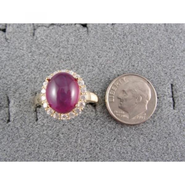 PMP LINDE LINDY TRANSPARENT RED STAR SAPPHIRE CREATED HALO RING YLGD PLT .925 SS #3 image