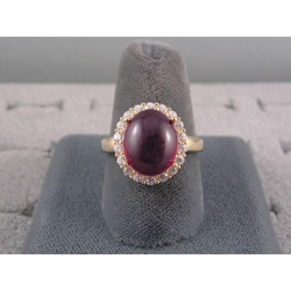 PMP LINDE LINDY TRANSPARENT RED STAR SAPPHIRE CREATED HALO RING YLGD PLT .925 SS #4 image