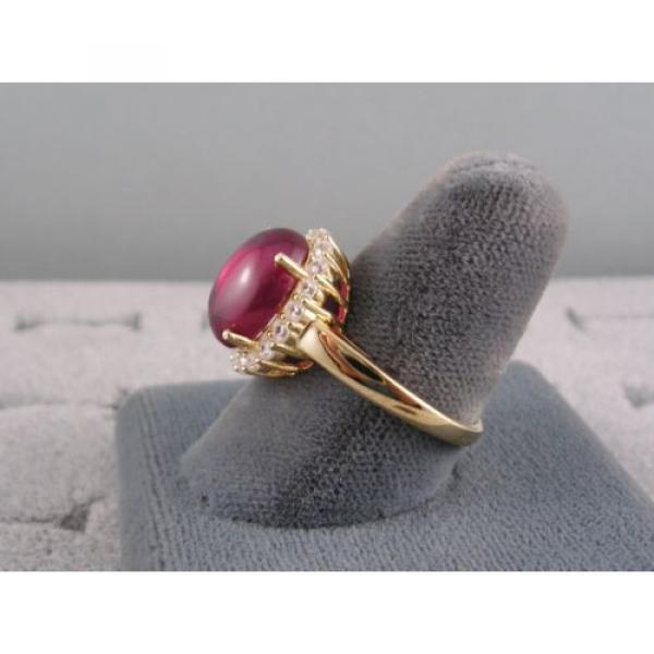 PMP LINDE LINDY TRANSPARENT RED STAR SAPPHIRE CREATED HALO RING YLGD PLT .925 SS #5 image