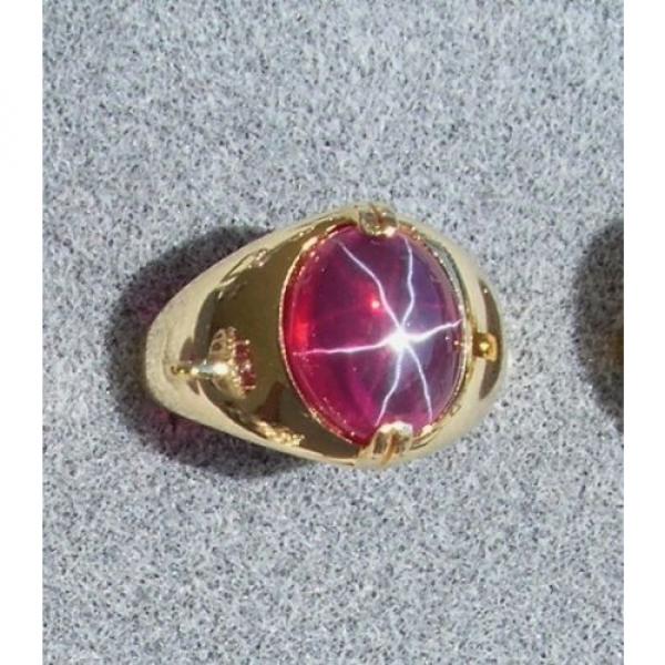 PMP LINDE LINDY TRANS RED STAR RUBY CREATED SAPPHIRE RING YEL GOLD PLATE .925 SS #1 image