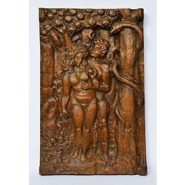 Holz Relief Linde handgeschnitzt Adam Eva Paradies Schlange 50/60er, 70 x 44 cm #1 image