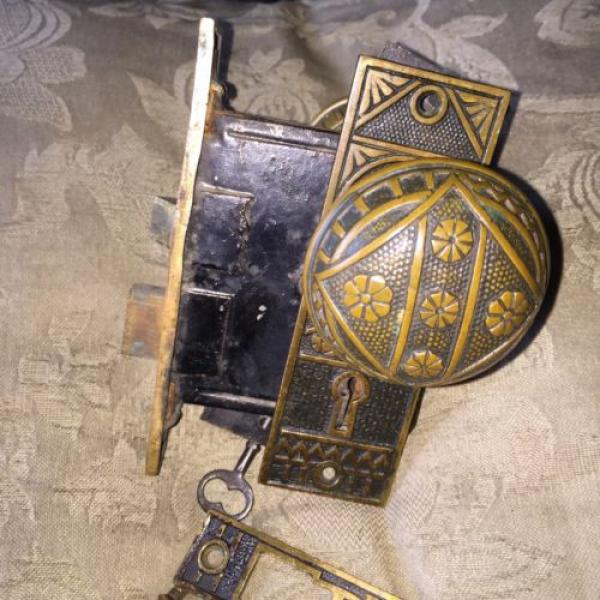 Victorian Eastlake Solid Bronze Complete Lockset, F.C.Linde Co. Design #2 image