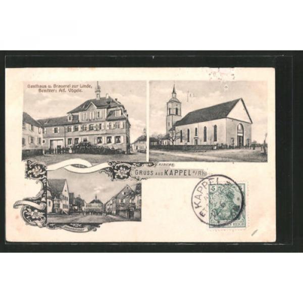 AK Kappel, Brauerei Gasthaus zur Linde v. A. Vögele, Kirche, Hauptstraße 1911 #1 image