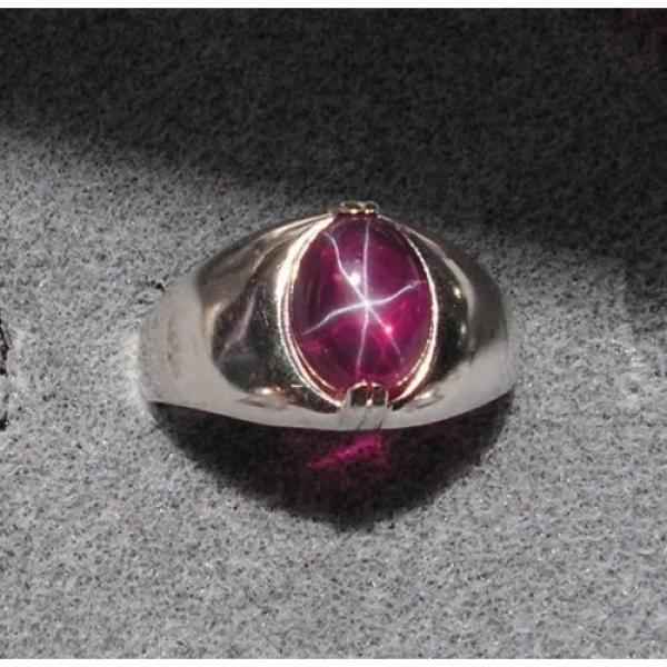 MEN&#039;S 10x8mm 3+ CT TRN RED LINDE LINDY STAR SAPPHIRE CREATED RUBY SECOND RING SS #1 image
