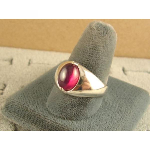 MEN&#039;S 10x8mm 3+ CT TRN RED LINDE LINDY STAR SAPPHIRE CREATED RUBY SECOND RING SS #3 image