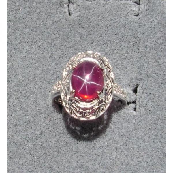 10x8mm 3+ CT LINDE LINDY TRNSPARNT RED STAR SAPPHIRE CREATED RUBY SECOND RING SS #1 image
