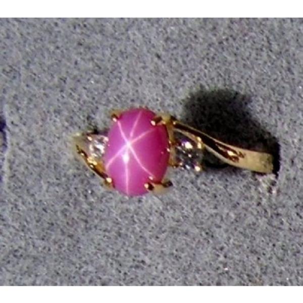 VINTAGE SIGNED LINDE LINDY PNK STAR RUBY CREATED SAPPHIRE RING YL GLD PL .925 SS #1 image