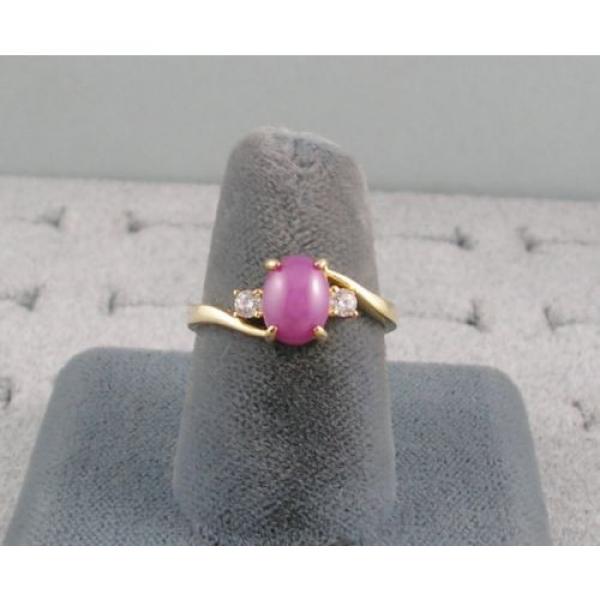 VINTAGE SIGNED LINDE LINDY PNK STAR RUBY CREATED SAPPHIRE RING YL GLD PL .925 SS #3 image