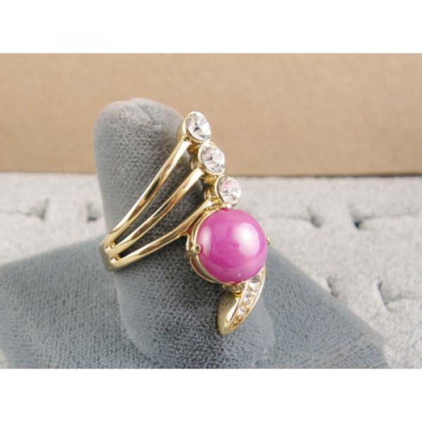 LINDE LINDY PINK STAR SAPPHIRE CREATED RUBY 2ND YELLOW GOLD ION PLT BRASS RING #4 image