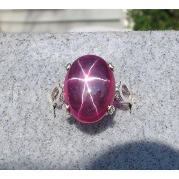 16X12MM 9+CT LINDE LINDY RED STAR SAPPHIRE CREATED SECOND QUALITY RING .925 SS #1 image