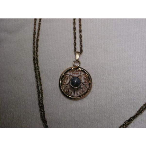 Vintage 12 Gold Filled Filigree,Linde/Lindy Blue Star Sapphire Pendant Necklace #3 image