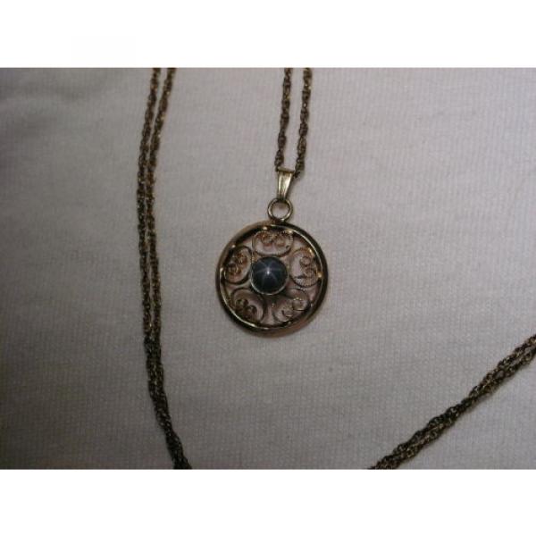 Vintage 12 Gold Filled Filigree,Linde/Lindy Blue Star Sapphire Pendant Necklace #4 image