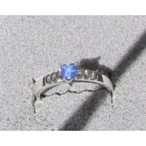 4X4 MM HEART LINDE LINDY CF BLUE STAR SAPPHIRE CREATED 2ND RD PLT .925 S/S RING #1 image
