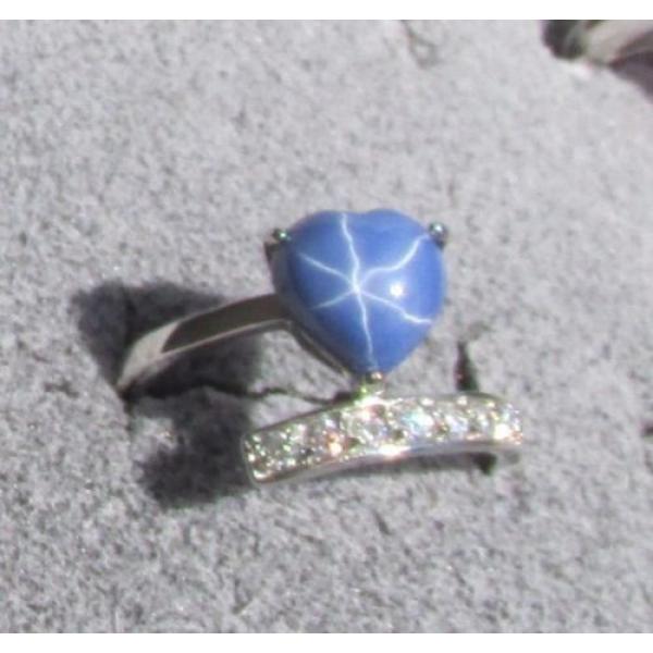 9x9MM HEART LINDE LINDY CF BLUE STAR SAPPHIRE CREATED 2ND STAINLESS STEEL RING #1 image