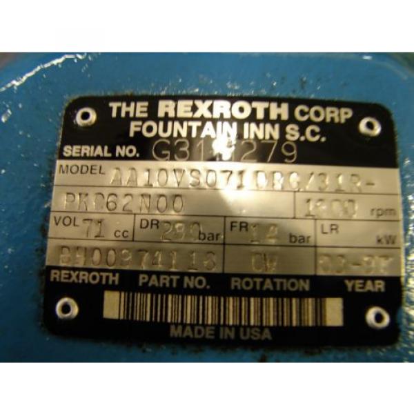 Rexroth Hydraulic Variable Displacement Axial Piston Pump AA10VS071DRG/31R PKC62 #10 image