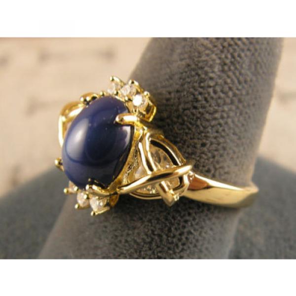 VINTAGE LINDE LINDY CF BLUE STAR SAPPHIRE CREATED CAPT HEART RING YGLDPL .925 SS #2 image