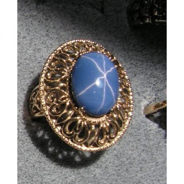 LINDE LINDY CF BLUE STAR SAPPHIRE CREATED 2ND YELLOW GOLD ION PLT STAINLESS RING #2 image