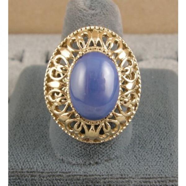 LINDE LINDY CF BLUE STAR SAPPHIRE CREATED 2ND YELLOW GOLD ION PLT STAINLESS RING #3 image