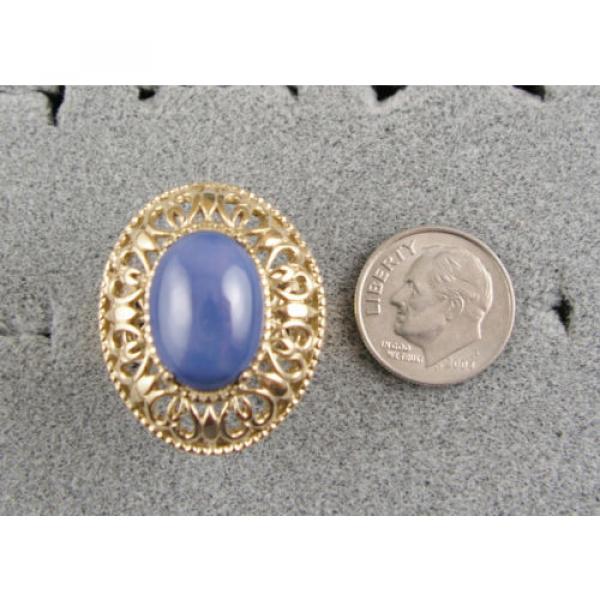 LINDE LINDY CF BLUE STAR SAPPHIRE CREATED 2ND YELLOW GOLD ION PLT STAINLESS RING #5 image