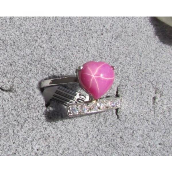9x9MM HEART LINDE LINDY PINK STAR RUBY CREATED SAPPHIRE 2ND STAINLESS STEEL RING #1 image
