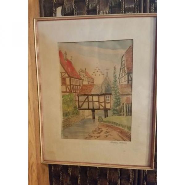 Original German Artist ERWIN LINDE 1959 Watercolor art in original frame. #5 image